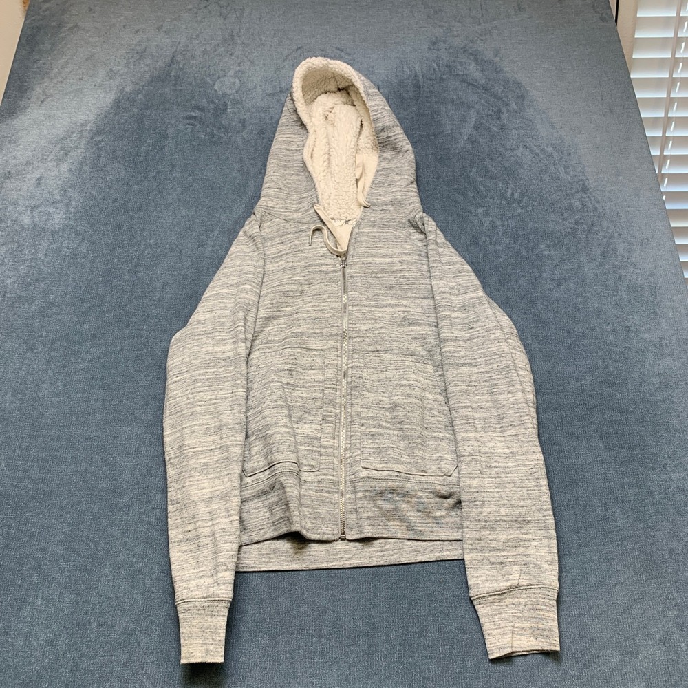 Gap Hoodie Women Large Gray Space Dye Sherpa Lined Casual Raglan Sleeve Full Zip